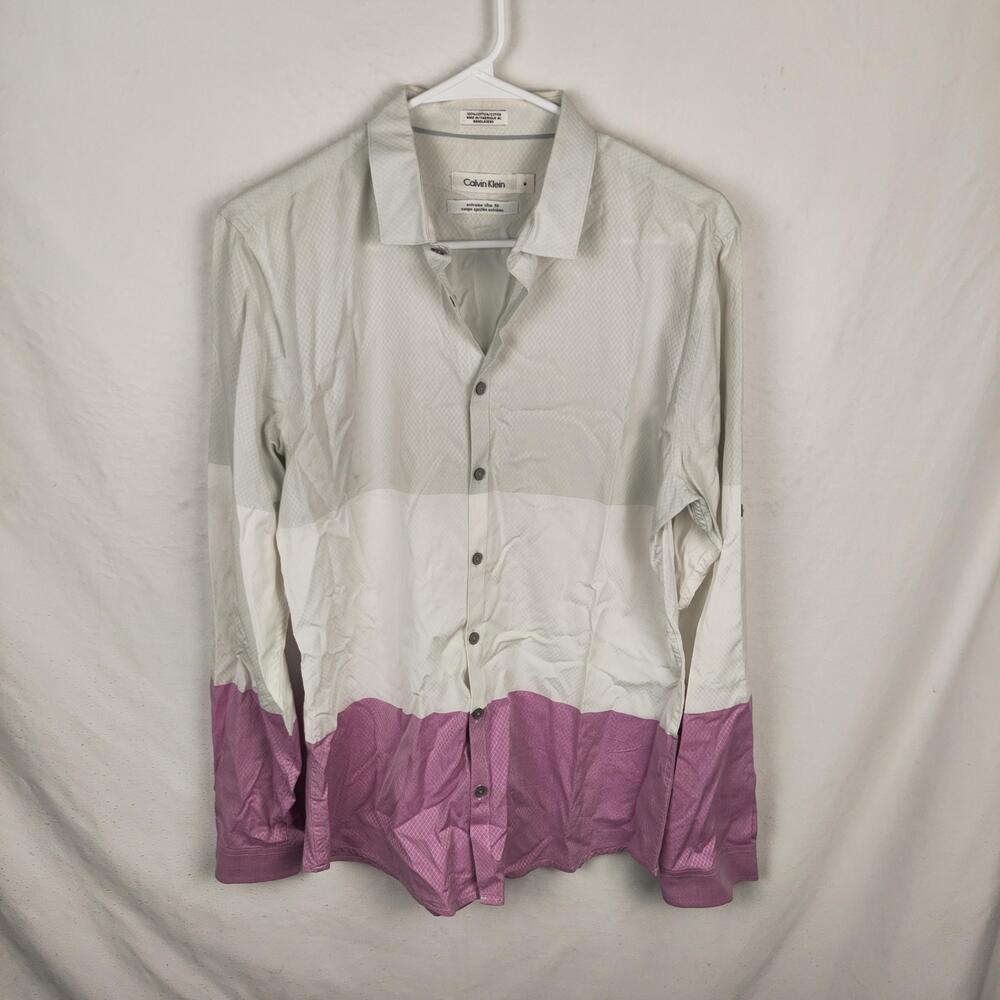 Calvin Klein Shirt Mens Medium Multicolor Colorblock Extreme Slim Fit Dress